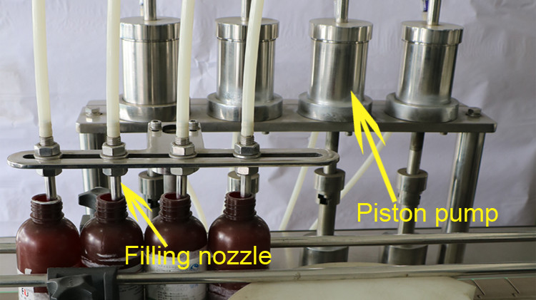 ক্যাপ সিলিং এবং স্টার হুইল চলমান সহ 500 মিলিগ্রাম রাউন্ড বোতল ফিলিং মেশিন